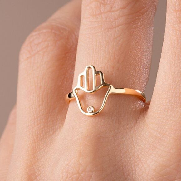 14k solid gold Hamsa ring | Hamsa Ring | Birthday Gift | Real Gold | - Picture 2 of 4